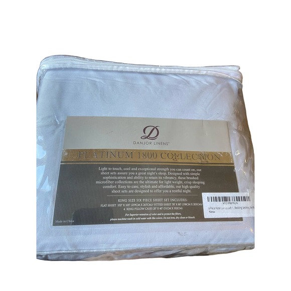 Danjor Linens Platinum 1800 Collection 6 Piece Sheet Set - King, Ice Blue/Gray - Picture 4 of 4